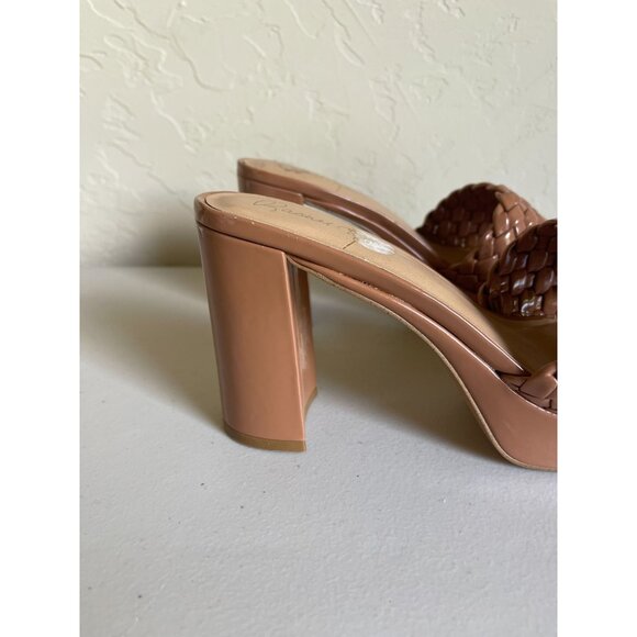 Rachel Zoe Gabrielle Light Brown Woven Patent Platform Shoes 4" Block Retro Mod - Picture 2 of 9